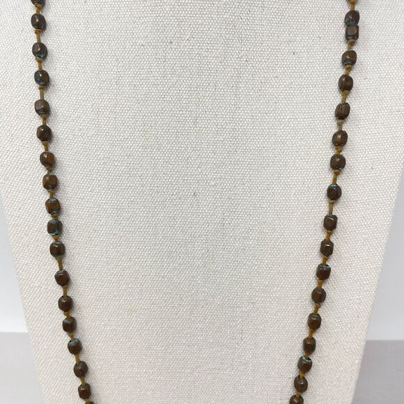 Brass Hollow Bead Necklace Long Length Patina Boho Vintage Hippie - Picture 4 of 10